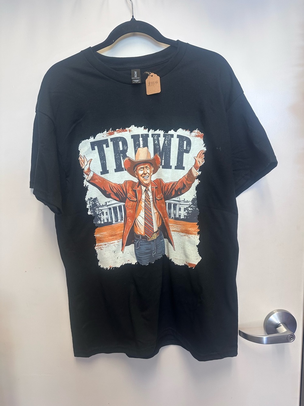PRESIDENT TRUMP 🇺🇸Black Short Sleeve Graphic Tee with Orange and White Print